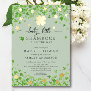 Glückliches Kleines Shamrock-Baby-Shower-Folie-Ein Folieneinladung