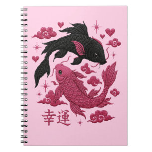 Glückliches Koi Yin-Yang Stickerei Schwarze & Ro Notizblock