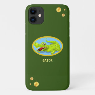 Glückliches Krokodil & goldenes Konfetti im grünen Case-Mate iPhone Hülle