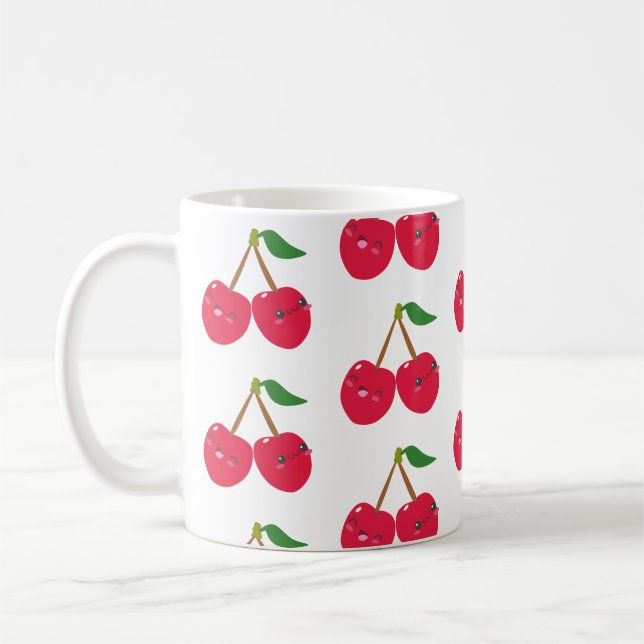 Glückliches Lächeln Kawaii Kirsche Frucht Kaffeetasse (Links)