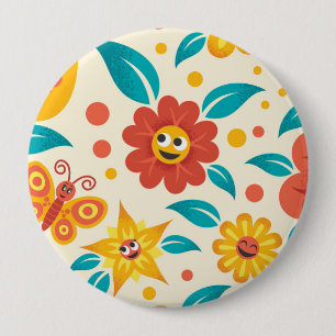Glückliches lächelndes Blumen-Muster Button