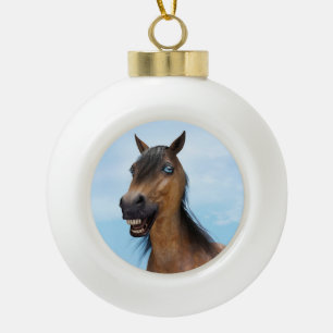 Glückliches lächelndes Braunpferd Keramik Kugel-Ornament
