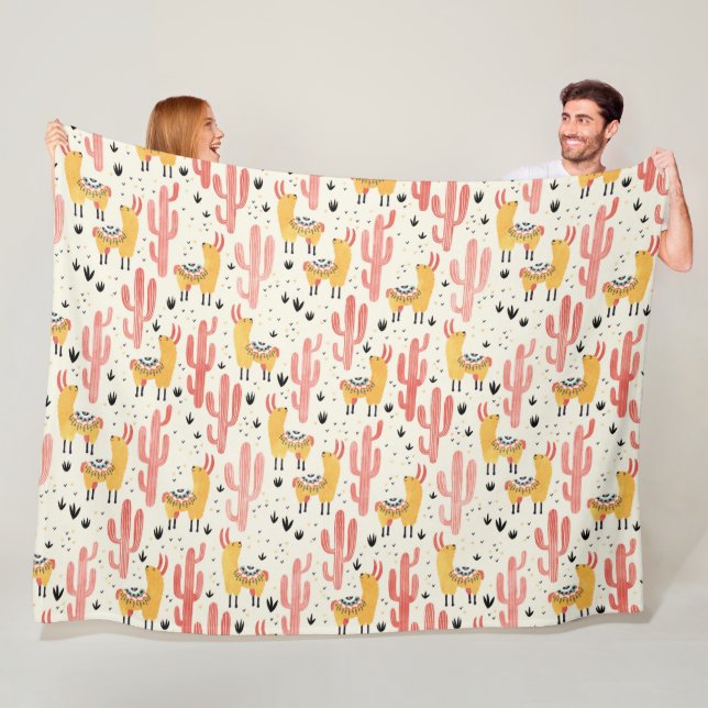 Glückliches Lama mit Kaktus Fleecedecke (Beispiel)