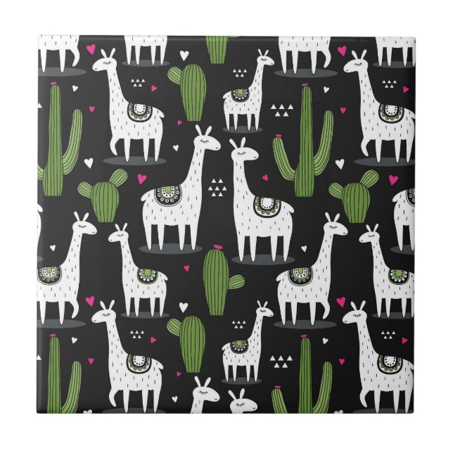 Glückliches Lama-Muster Fliese (Vorderseite)