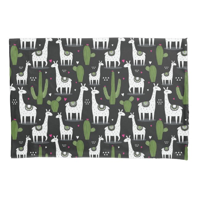 Glückliches Lama-Muster Kissenbezug (Vorderseite-Links)