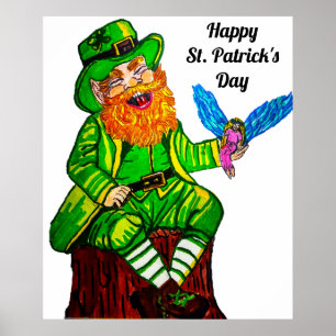 GLÜCKLICHES LEPRECHAUN UND FAIRENFREUND POSTER