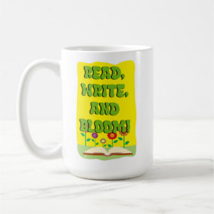 Glückliches Lesen Schreiben Blühen Buchwurm Motto Kaffeetasse