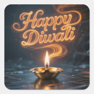 Glückliches, leuchtendes Diwali-Diya-Aufkleber-Des Quadratischer Aufkleber