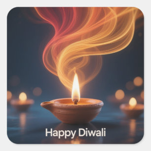 Glückliches, leuchtendes Diwali-Diya-Sticker-Desig Quadratischer Aufkleber