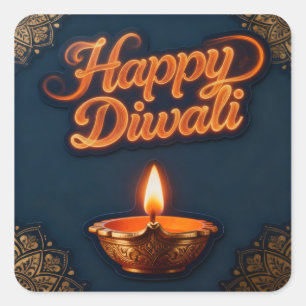 Glückliches, leuchtendes Diwali-Diya-Sticker-Desig Quadratischer Aufkleber