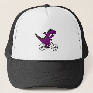 Glückliches lila Dinosaurier-Reitfahrrad Truckerkappe