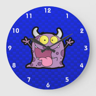 Glückliches lila Monster; Blau Große Wanduhr