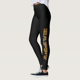 GLÜCKLICHES Logo Kariert Schwarz Leggings