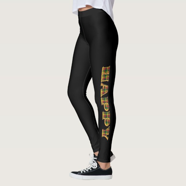GLÜCKLICHES Logo Kariert Schwarz Leggings (Links)