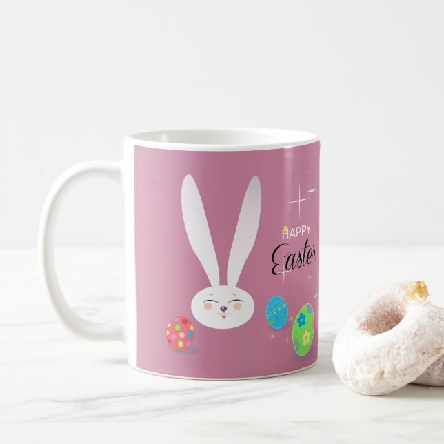 Glückliches lustiges Häschen Ostern Kaffeetasse (Mit Donut)