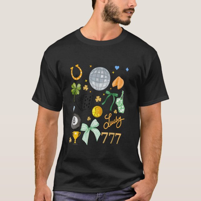 Glückliches Mädchen Fortune Glücksbringer Collage T-Shirt (Vorderseite)