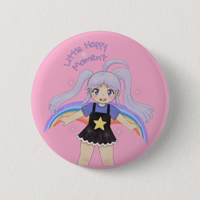 Glückliches Mädchen Handgezeichnete Illustration – Button (Vorderseite)