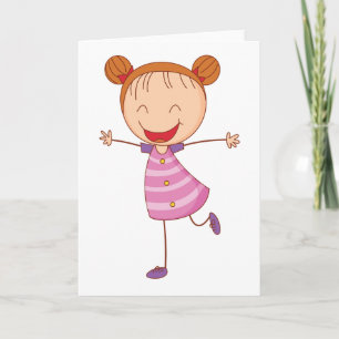 Glückliches Mädchen-Stick-Figur-Orange-Haarknoten Karte