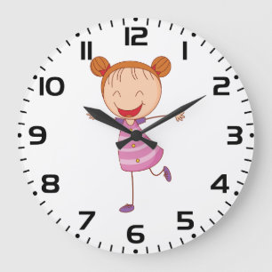 Glückliches Mädchen-Stickfigur mit Ingwerhaar und Große Wanduhr