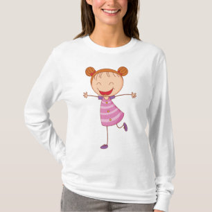Glückliches Mädchen Stickfigur Oranges Haar in Bun T-Shirt