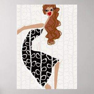 Glückliches Mädchen tanzt Schwarz-Weiß-Modeposter Poster