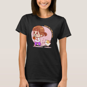 Glückliches Mädchen trinkt Bubble Tea und sagt War T-Shirt