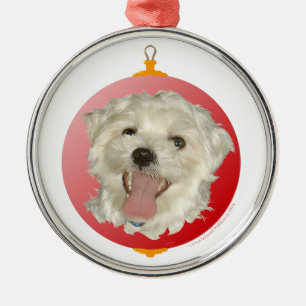 Glückliches Malteser-Weihnachtsbaumanhänger Ornament Aus Metall