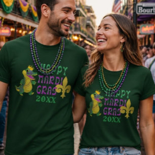 Glückliches Mardi Gras Gator King T-Shirt