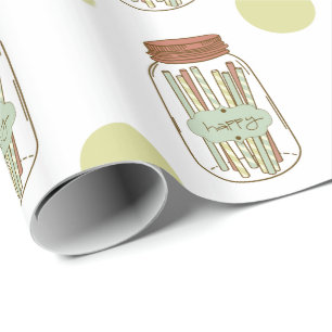 Glückliches Mason-Glas und Strohhalme Verpackungsp Geschenkpapier