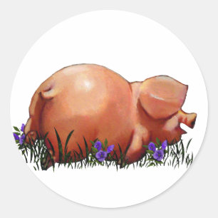 Glückliches, molliges, lächelndes Schwein: Runder Aufkleber