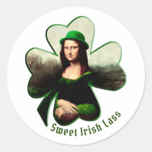 Glückliches Mona Lisa St. Patrick's Day Runder Aufkleber