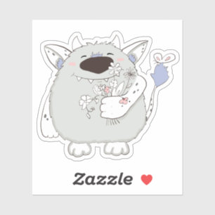 Glückliches Monster mit Blume Aufkleber