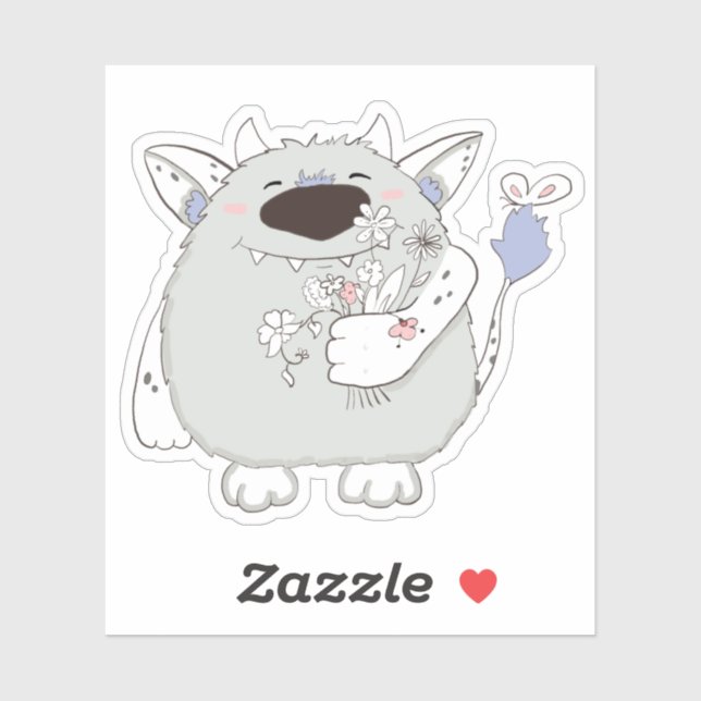 Glückliches Monster mit Blume Aufkleber (Blatt)