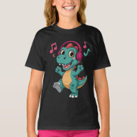 “Glückliches Musik-Dinosaurier-Cartoon-T-Shirt – K