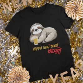 Glückliches Neues Bier/Jahr Lustiges Faultier T-Sh T-Shirt