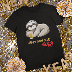 Glückliches Neues Bier/Jahr Lustiges Faultier T-Sh T-Shirt