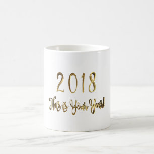 Glückliches neues Jahr 2018 Gold Look Typografie Kaffeetasse