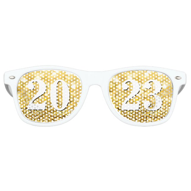 Glückliches neues Jahr 2023 Gold Glitzer Chic Whit Partybrille (Vorderseite)