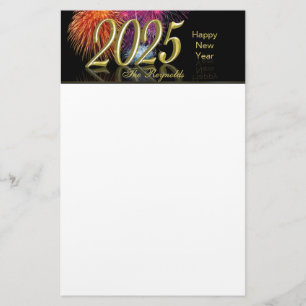 Glückliches neues Jahr 2025 Gold Fireworks Briefpapier