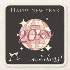 Glückliches neues Jahr 2025 Jahre Schwarzer Disco- Rechteckiger Pappuntersetzer