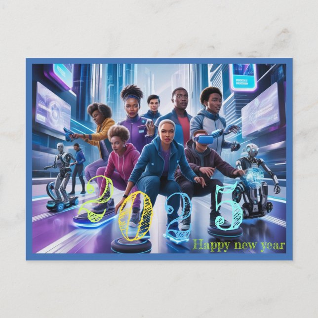 glückliches neues Jahr 2025 Typografie-Geschenk Postkarte (Vorderseite)