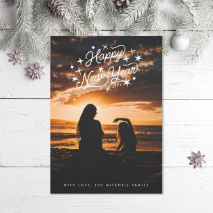 Glückliches Neues Jahr Foto mit Sternen Feiertagskarte