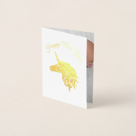 Glückliches neues Jahr Magisches Einhorn Foto Gold Folienkarte