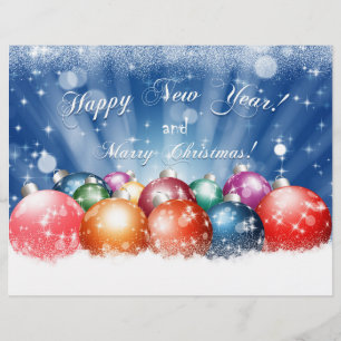 Glückliches neues Jahr und frohe Weihnachtsbaubles Flyer