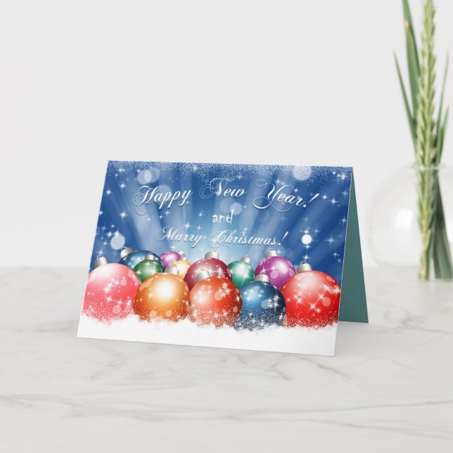 Glückliches neues Jahr und frohe Weihnachtsbaubles Karte (Vorderseite)