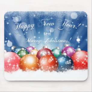 Glückliches neues Jahr und frohe Weihnachtsbaubles Mousepad