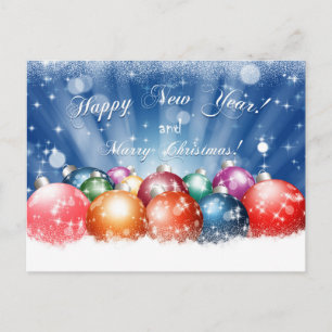 Glückliches neues Jahr und frohe Weihnachtsbaubles Postkarte