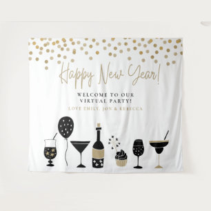 Glückliches Neues Jahr Virtuelle Party Hintergrund Wandteppich