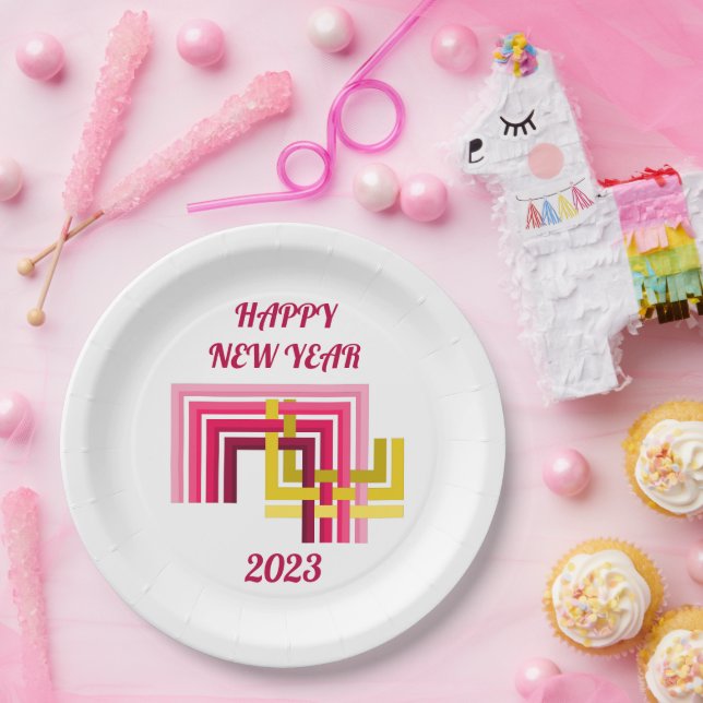 GLÜCKLICHES NEUJAHR 2023, PAPIERPLATTE PAPPTELLER (Party)