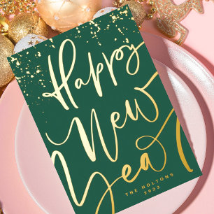 GLÜCKLICHES NEUJAHR 2026 IN HANDSCHRIFTLICHE Gold Folien Feiertagskarte